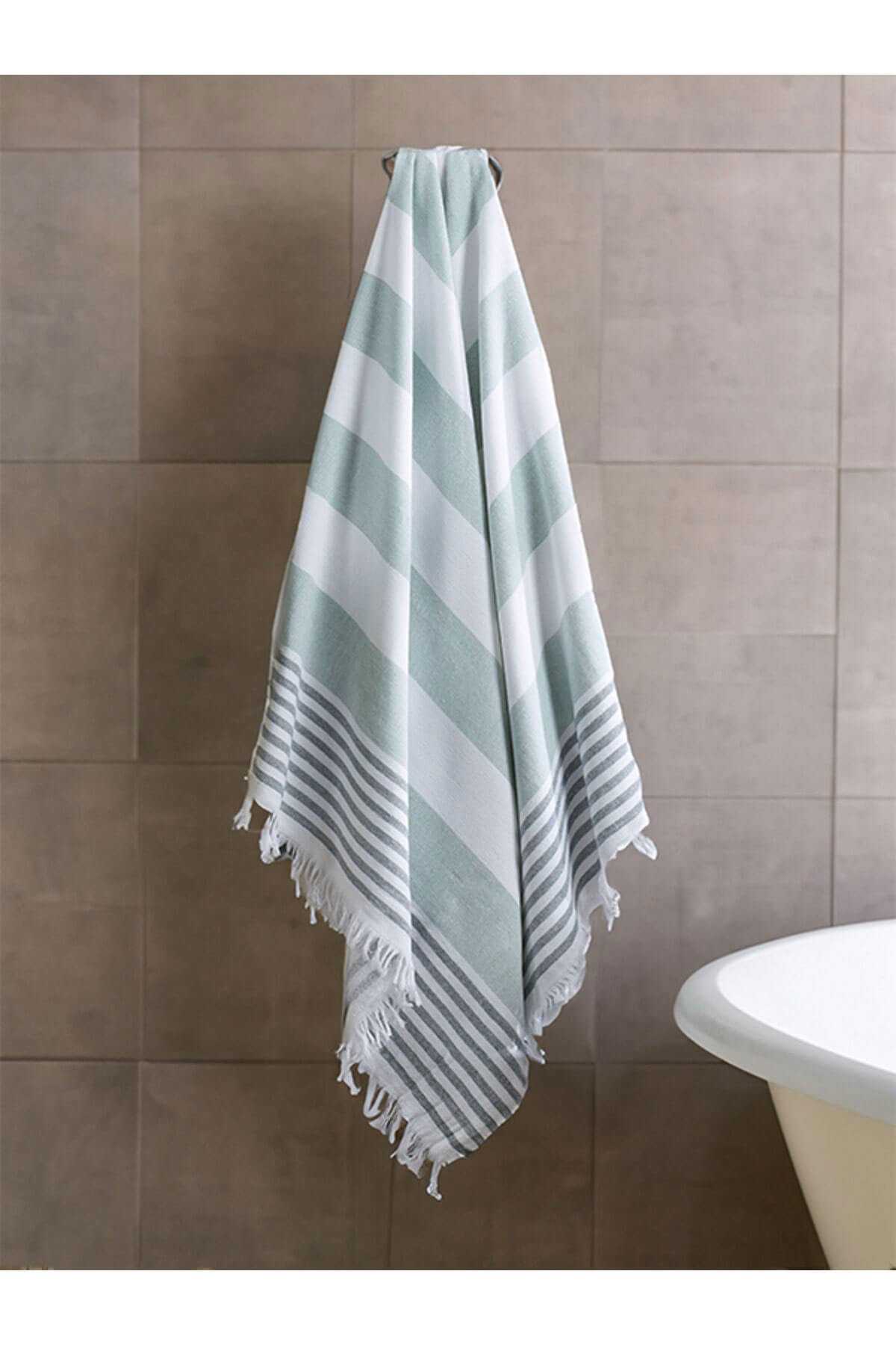 Pure Linen 90x170 cm Doğal Pamuk Peştamal Havlu Yeşil resmi