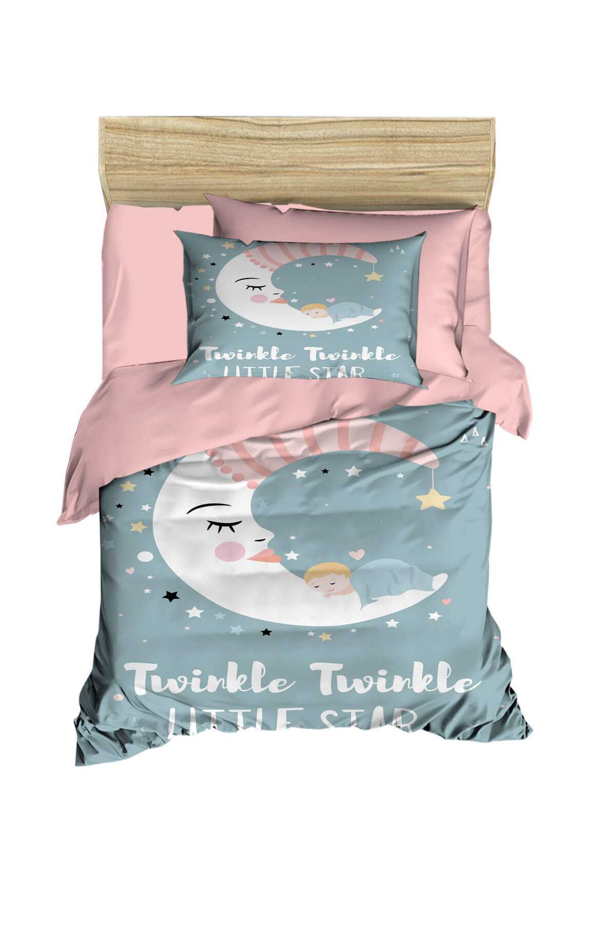 Dijital Baskılı 3d Pamuklu Yenidoğan Bebek Nevresim Takımı Sleeping Moon resmi