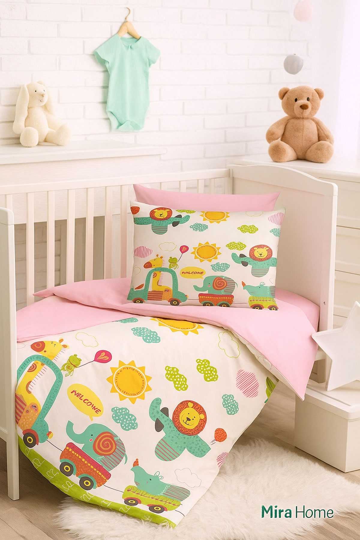 Dijital Baskılı 3d Pamuklu Yenidoğan Bebek Nevresim Takımı Welcome Zoo resmi