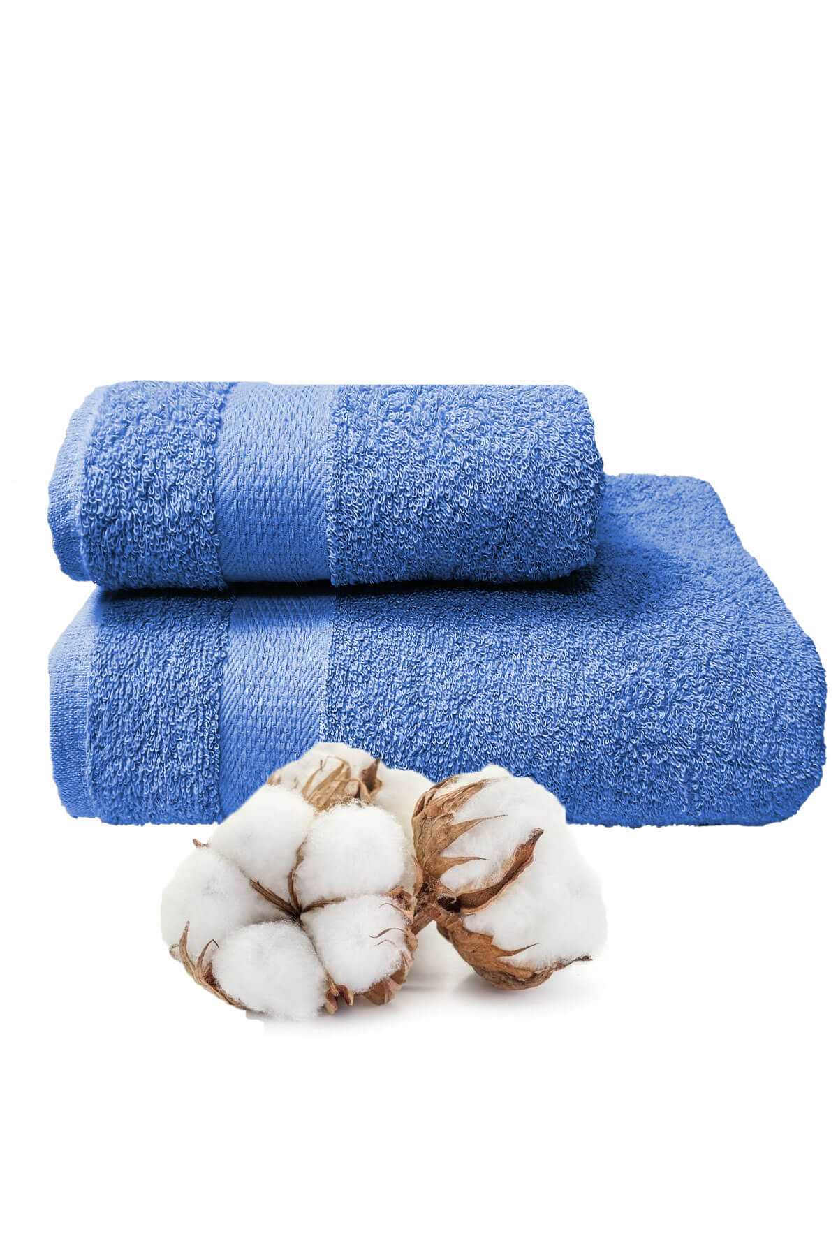 2 li Banyo Havlu Takımı %100 Pamuklu Dry Mavi resmi