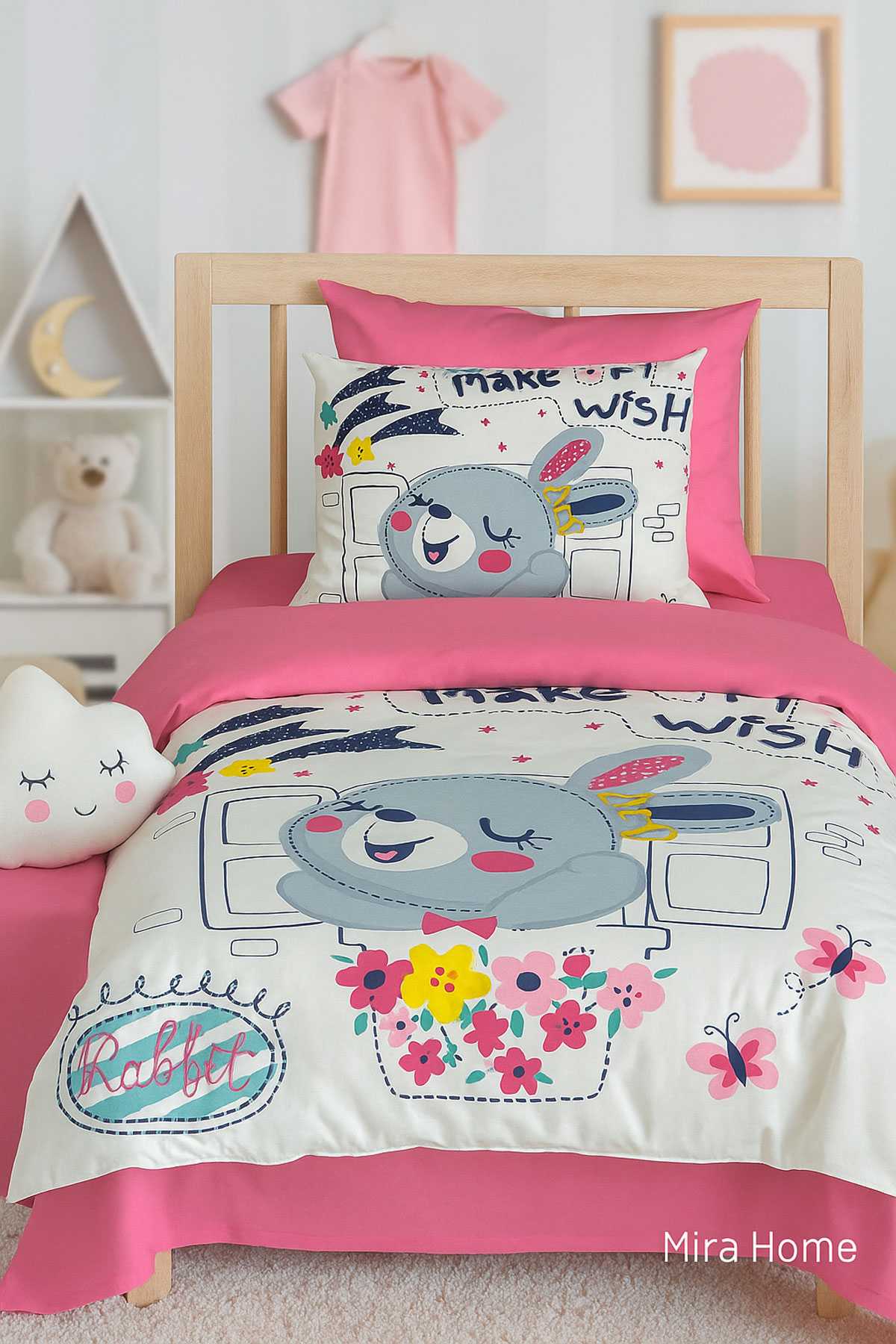 Dijital Baskılı 3d Pamuklu Yenidoğan Bebek Nevresim Takımı Wish Rabbit resmi