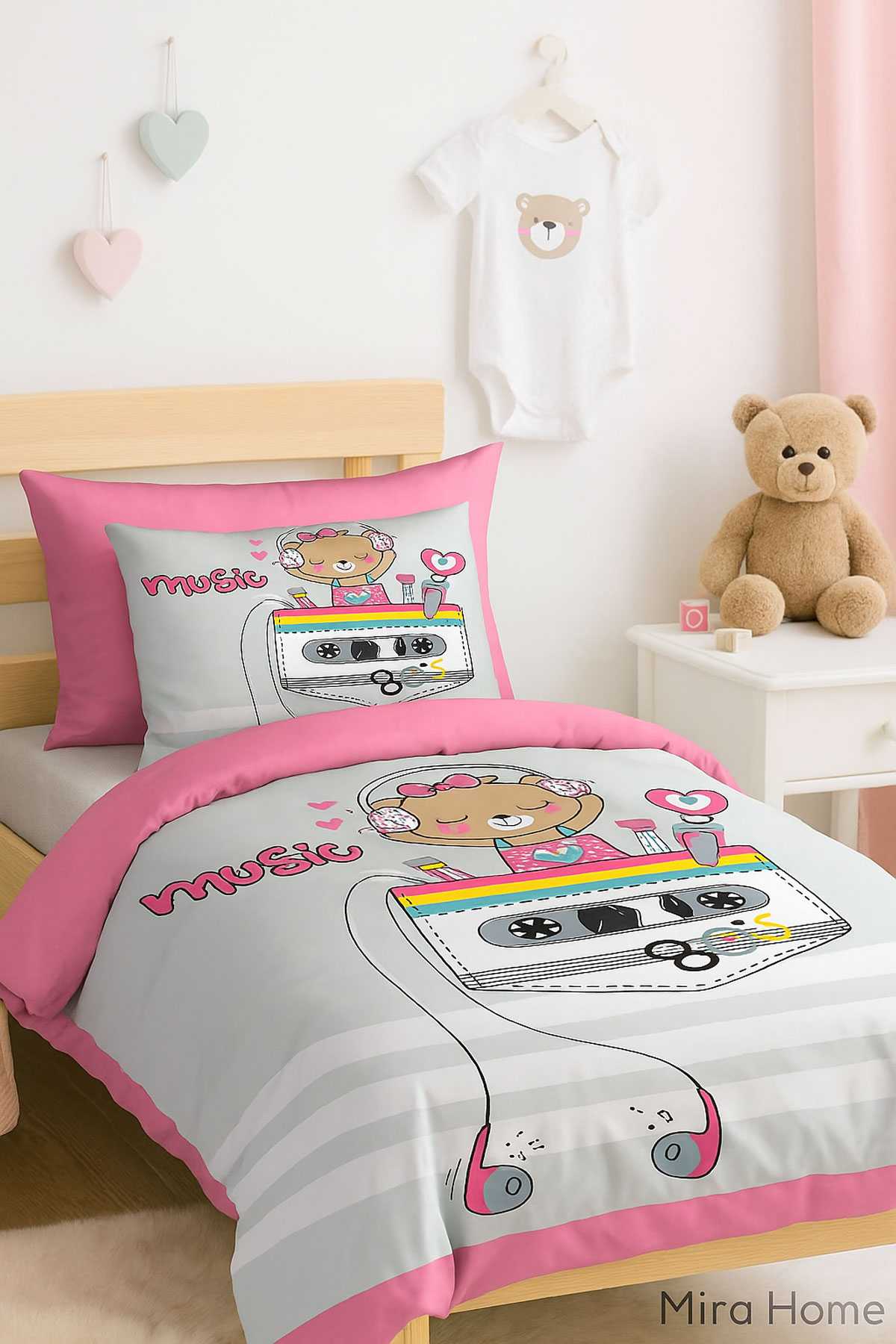 Dijital Baskılı 3d Pamuklu Yenidoğan Bebek Nevresim Takımı Enjoy Music resmi