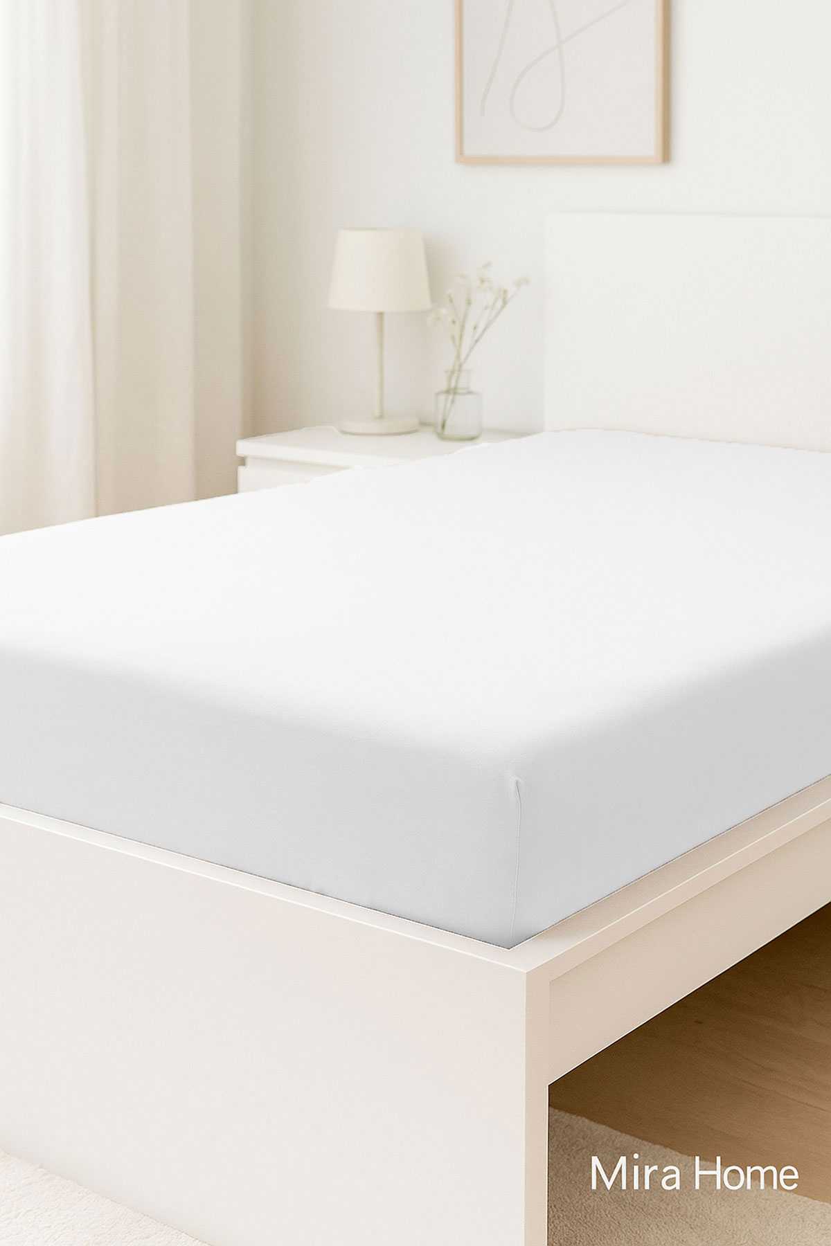 Çift Kişilik Düz Penye  %100 Pamuklu Lastikli Çarşaf 200X200 Cm Battal  Boy Newsheet Beyaz resmi