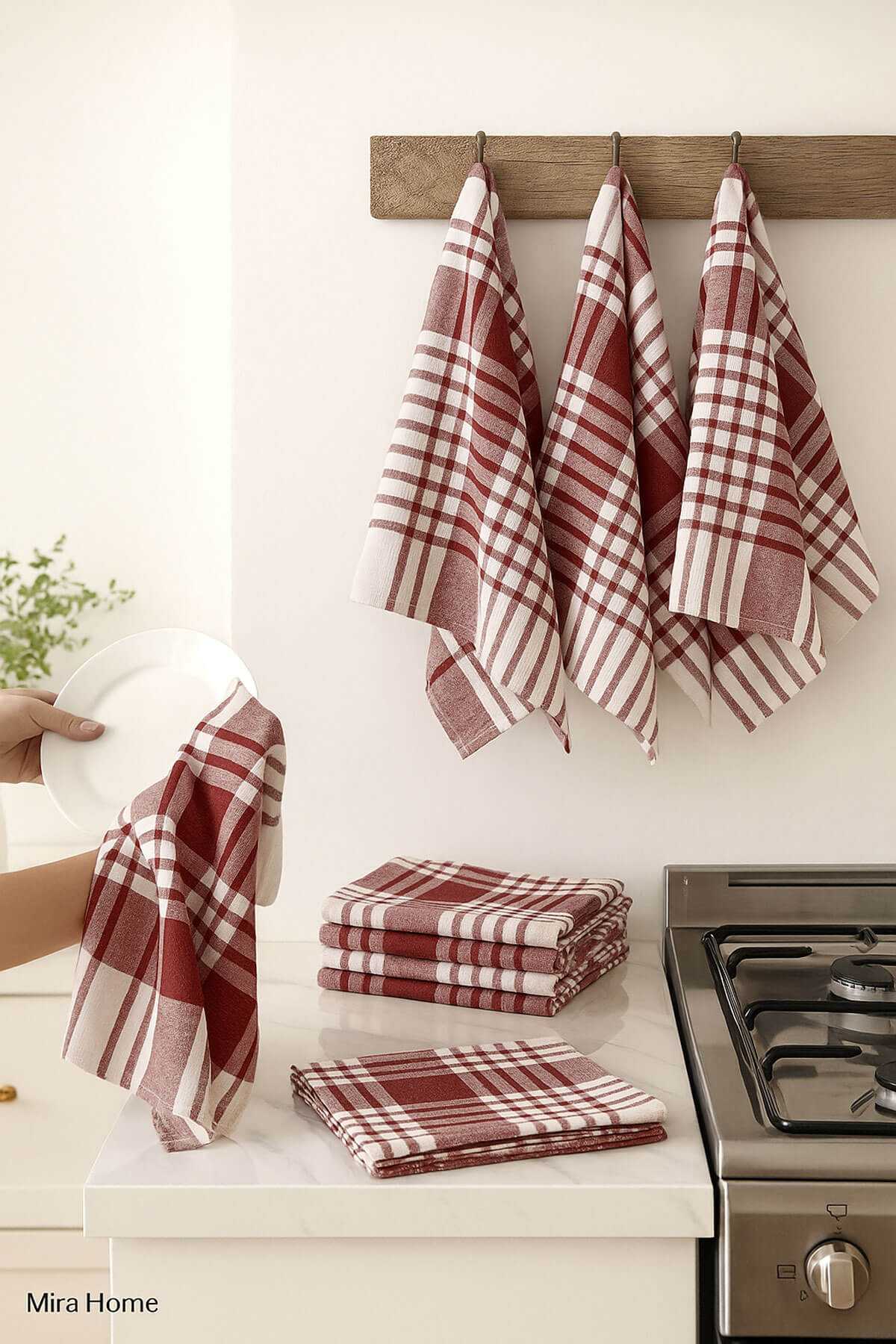 10 lu Lüks Bulaşık Kurulama Bezi ve Mutfak Peçetesi 50x70 Cm Daily Bordo resmi