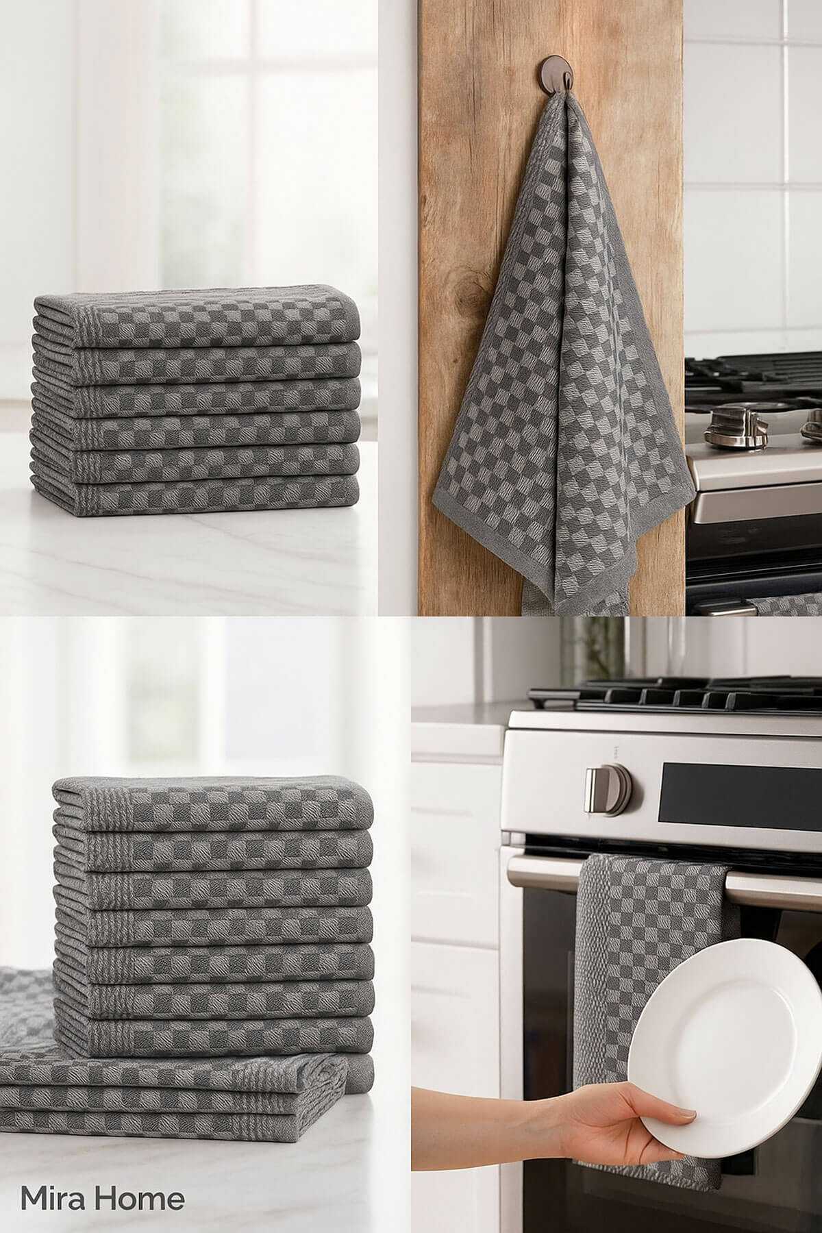 10 lu Dama Desenli Mutfak Kurulama Bezi 50x70 Cm  Siyah resmi