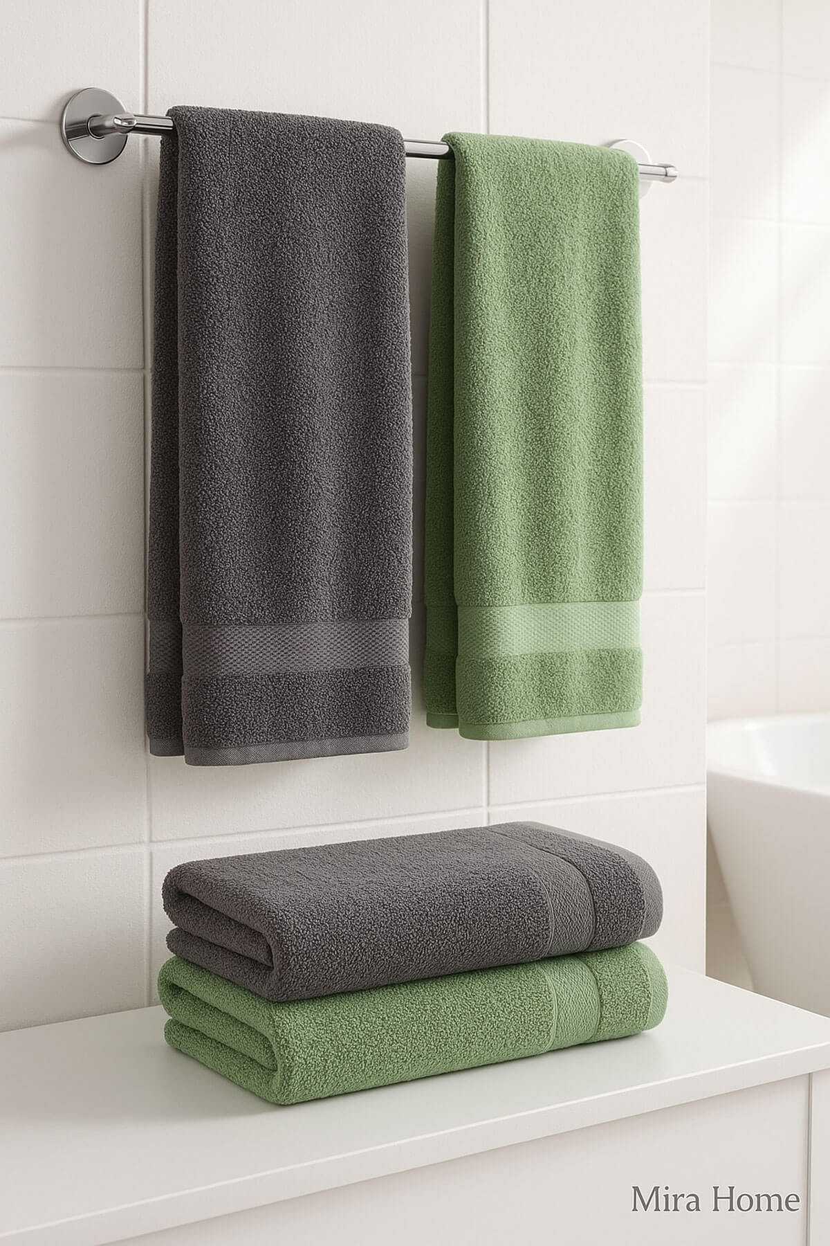 4 Parça Banyo Havlu Takımı %100 Pamuklu Dry Antrasit Yeşil resmi