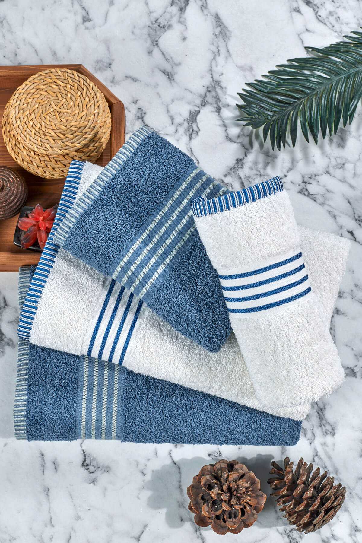 4 lü Kadın Erkek Banyo Havlusu Takımı Oscar Mavi Krem resmi