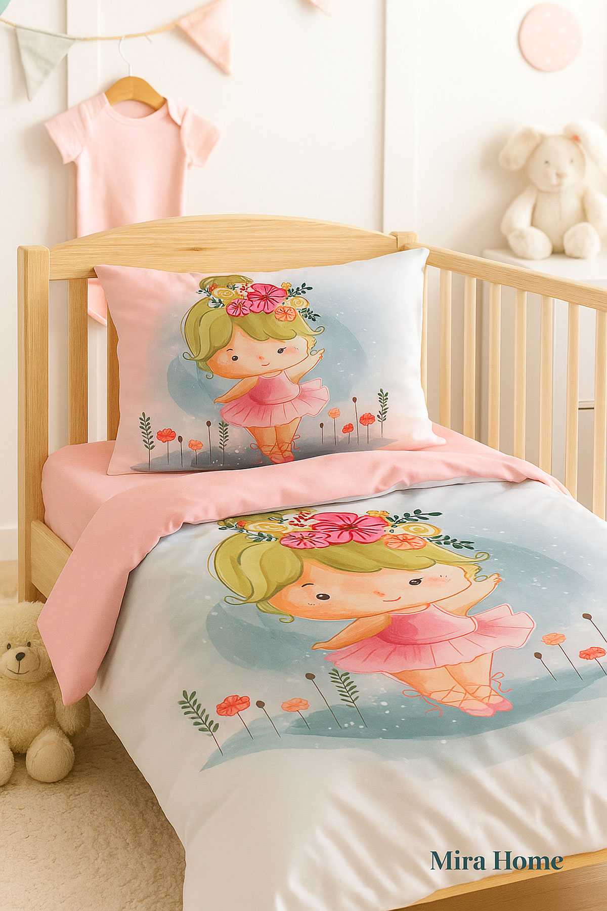 Dijital Baskılı 3d Pamuklu Yenidoğan Bebek Nevresim Takımı Balerina resmi