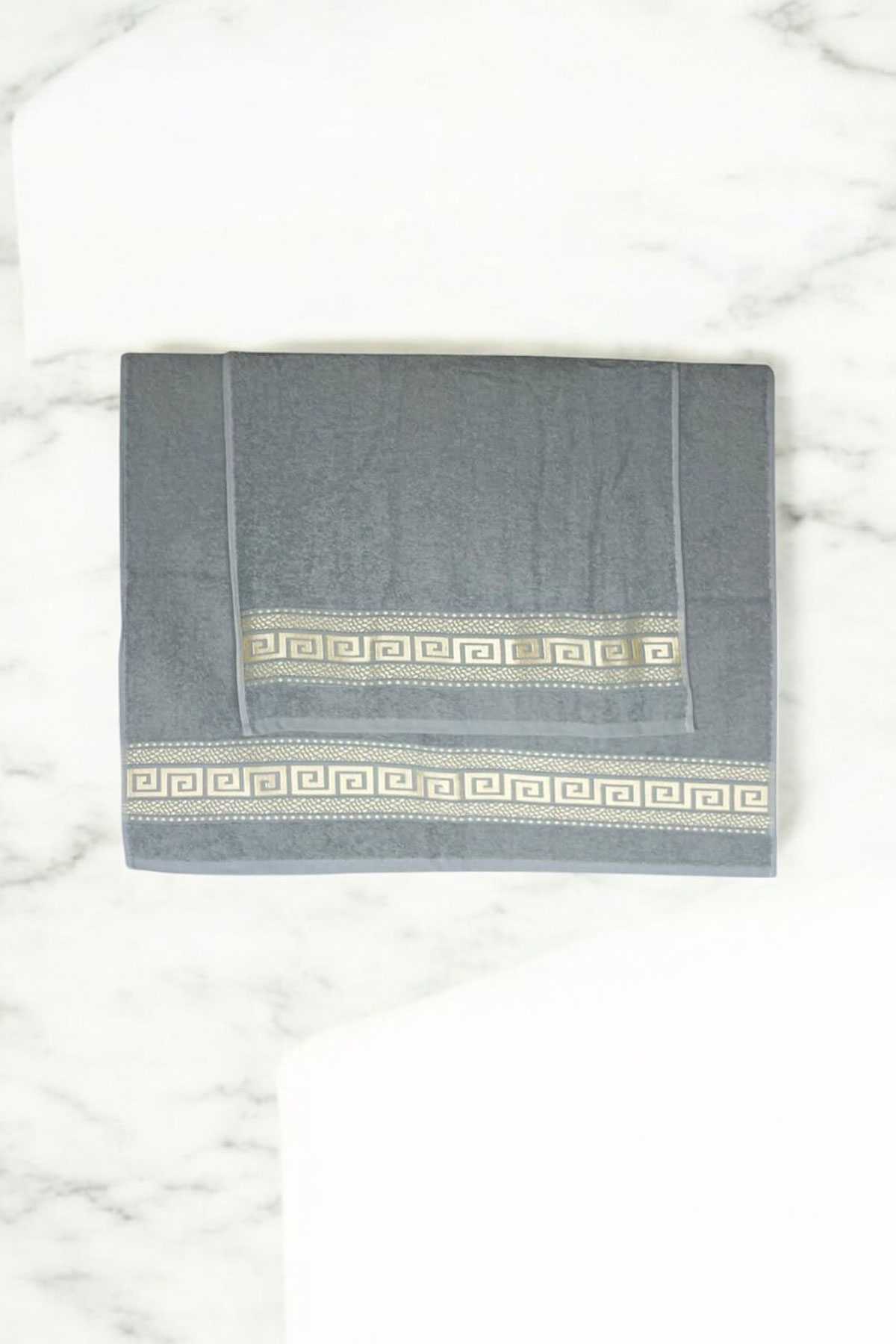 2 Parça Elysium Premium Banyo Havlu Seti  %100 Pamuk 70x140 Cm Gri resmi