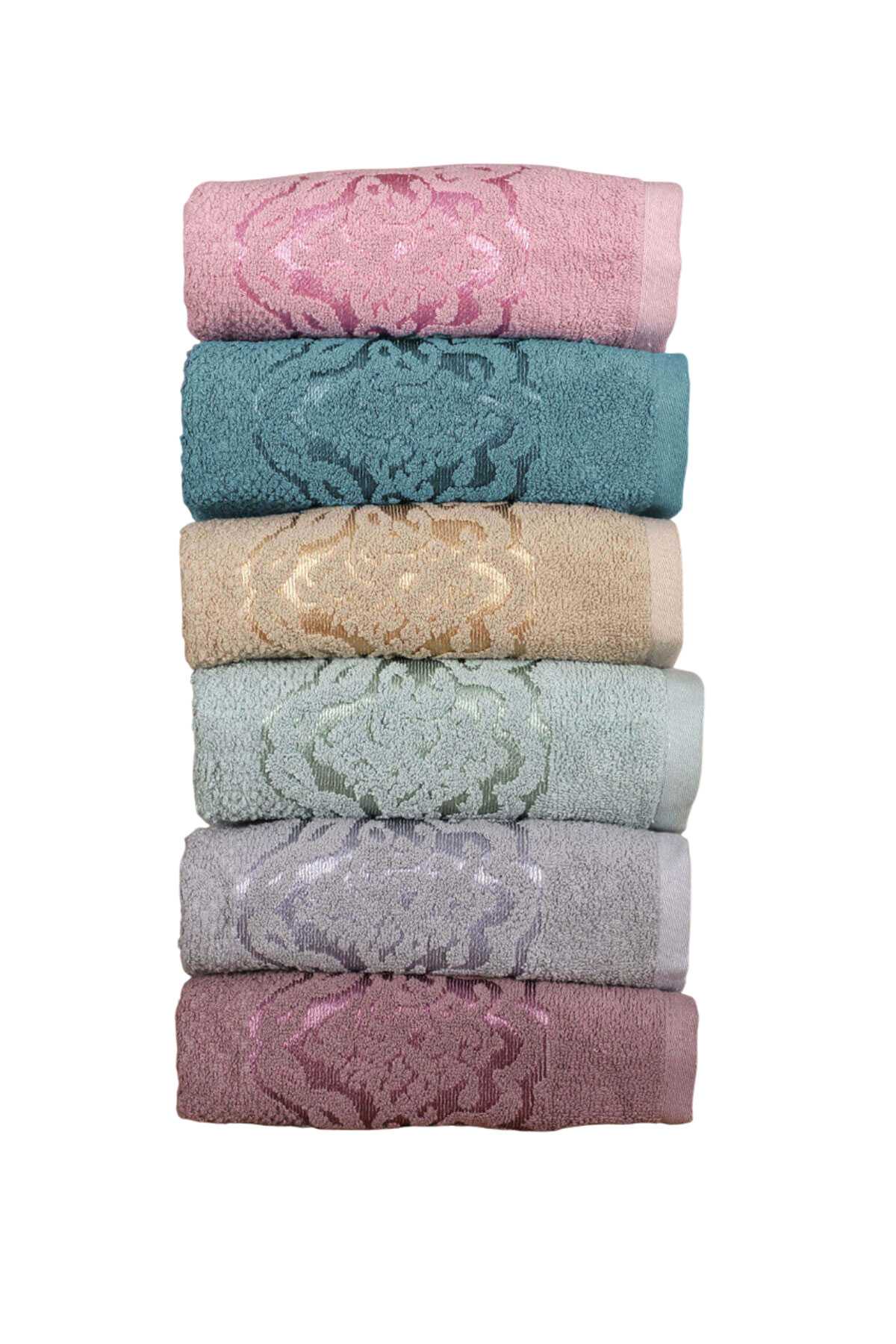 6 lı El Yüz Renkli Havlu Seti %100 Pamuk Sultan 50x90 Cm resmi