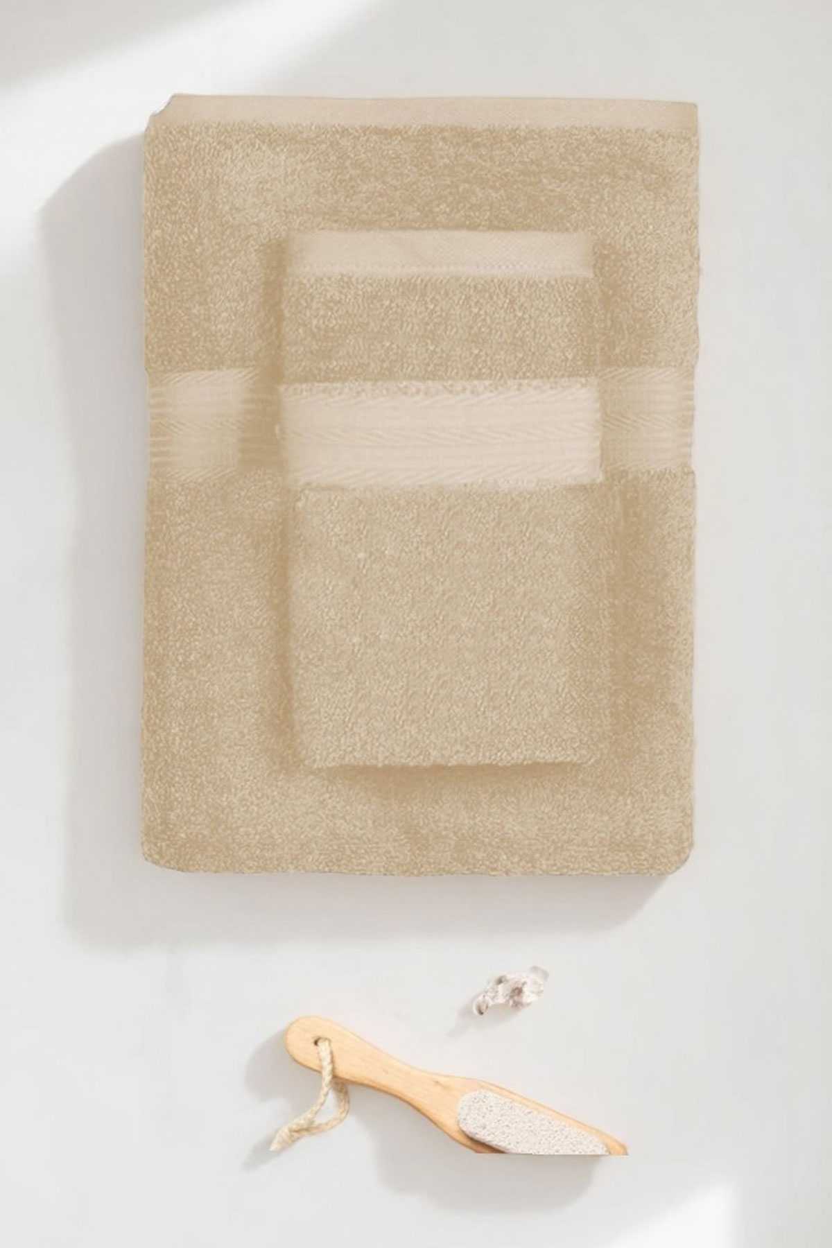 2 Parça Battal Lüks Premium Banyo Spa Havlu Takımı 90x170 Cm Bej resmi