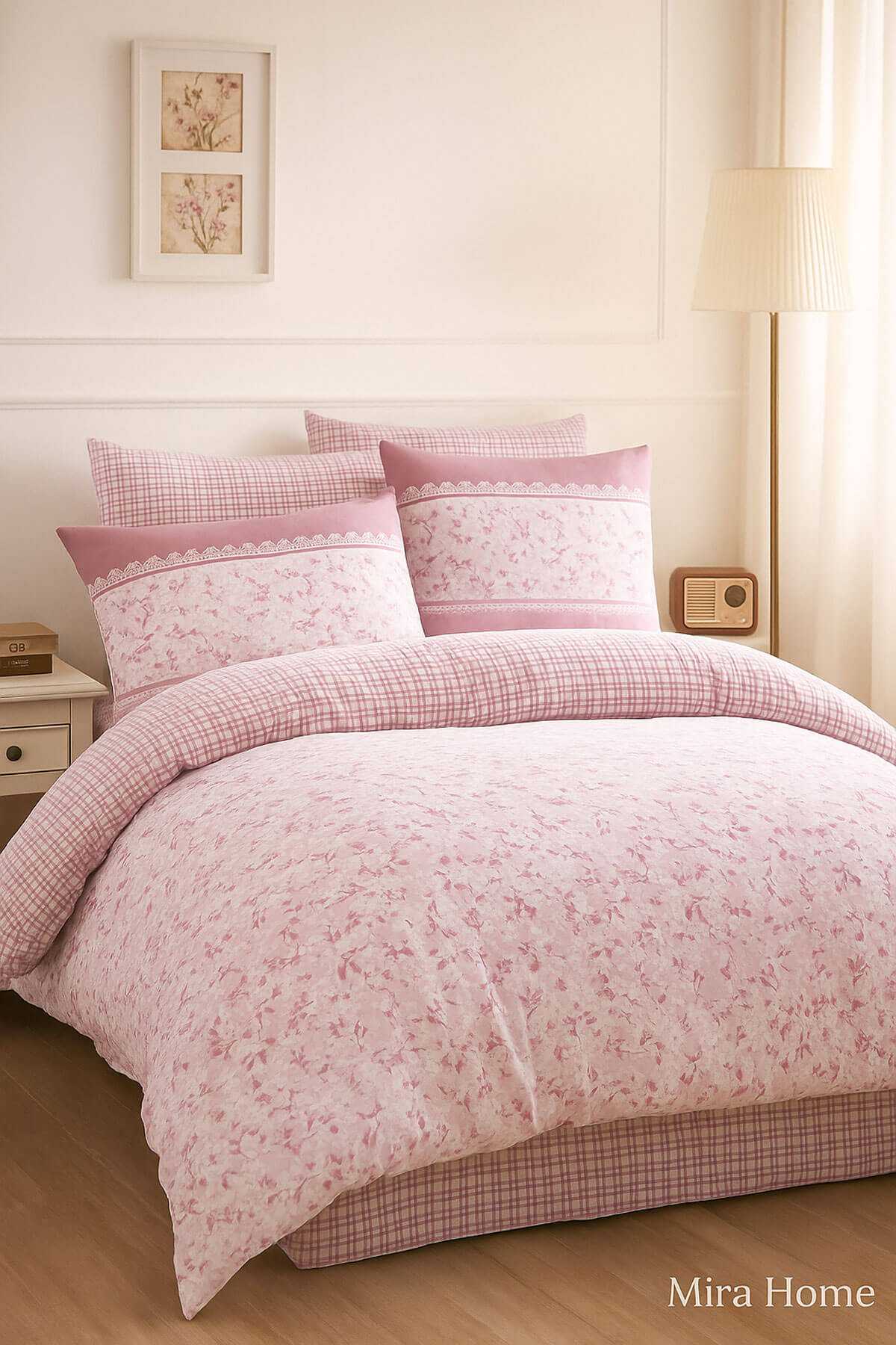 Çift Kişilik Pamuklu Nevresim Takımı Romantic Pink Çiçekli resmi