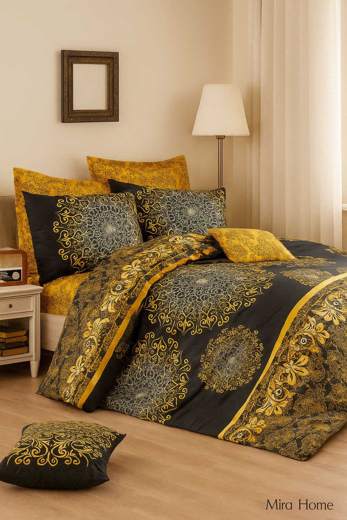 Çift Kişilik Pamuklu Nevresim Takımı Varaklı Desenli resmi