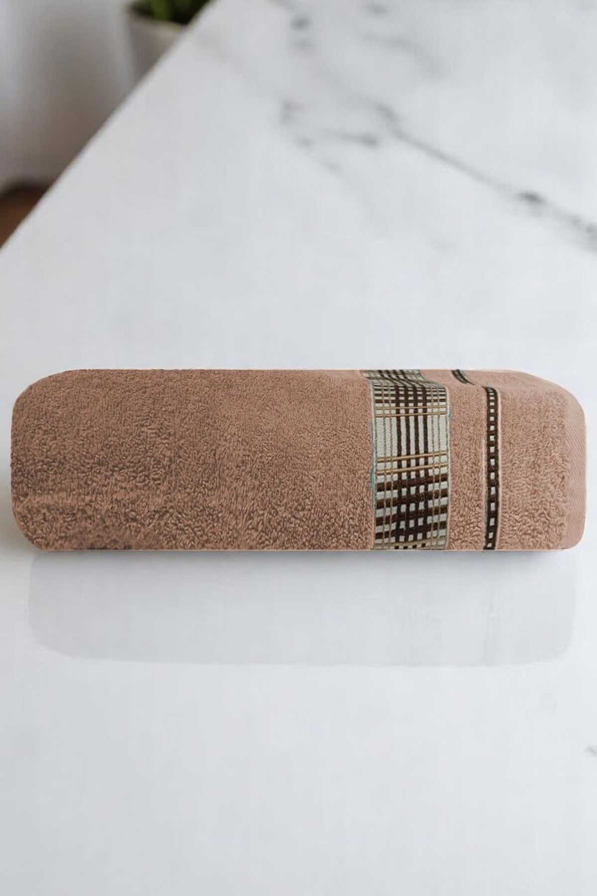 Ekose Desenli % 100 Pamuk Banyo Havlusu 70x140 Cm Kahve resmi