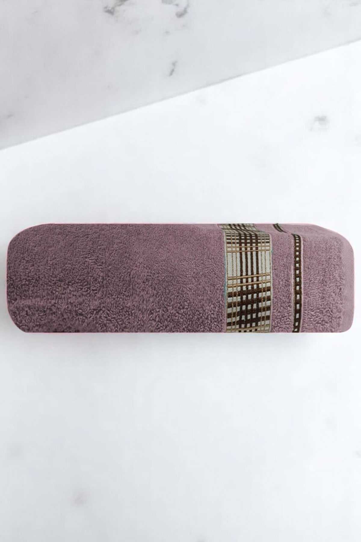 Ekose Desenli % 100 Pamuk Banyo Havlusu 70x140 Cm Mor resmi