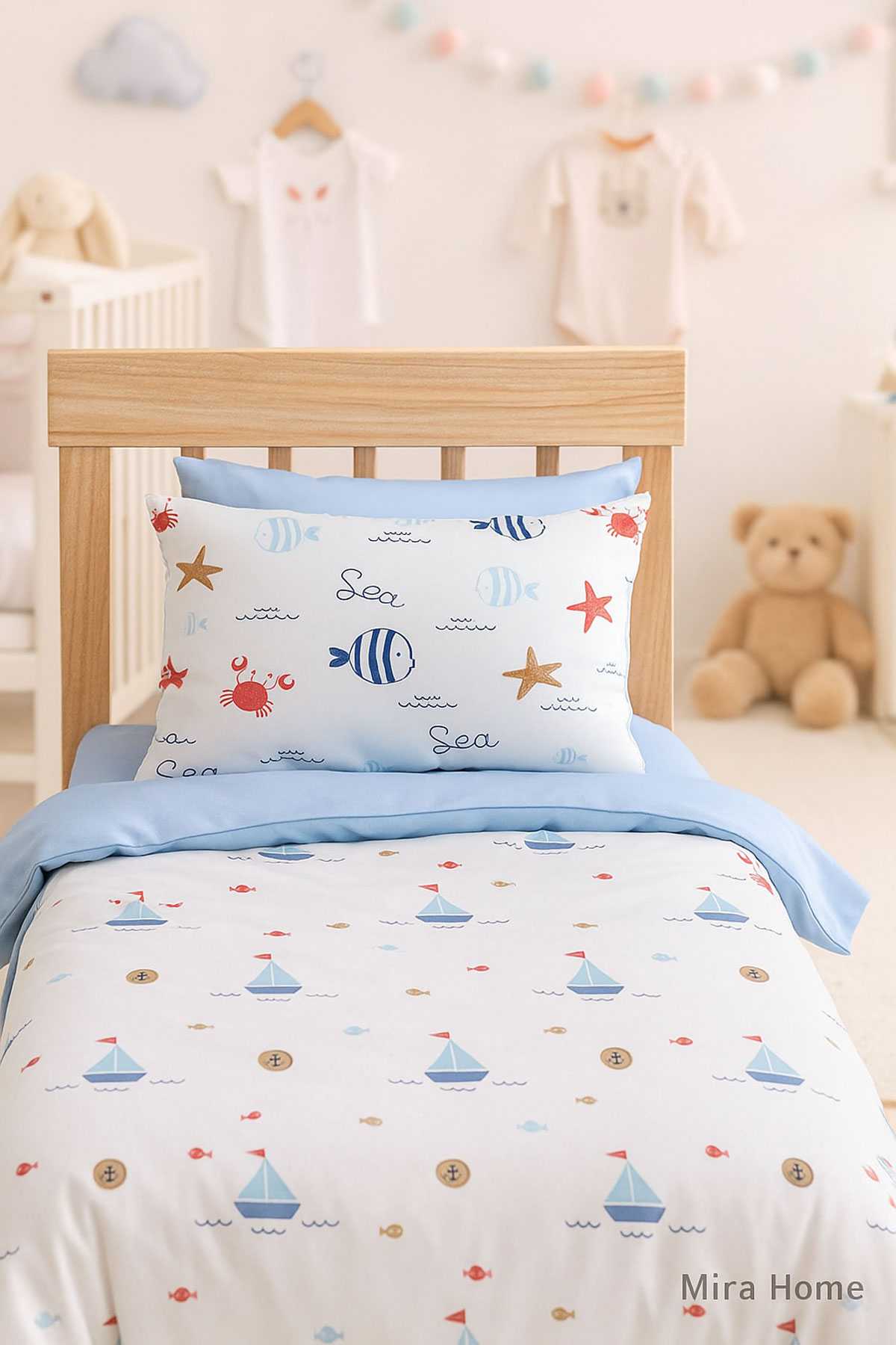 Dijital Baskılı 3d Pamuklu Yenidoğan Bebek Nevresim Takımı Sea Lowe resmi