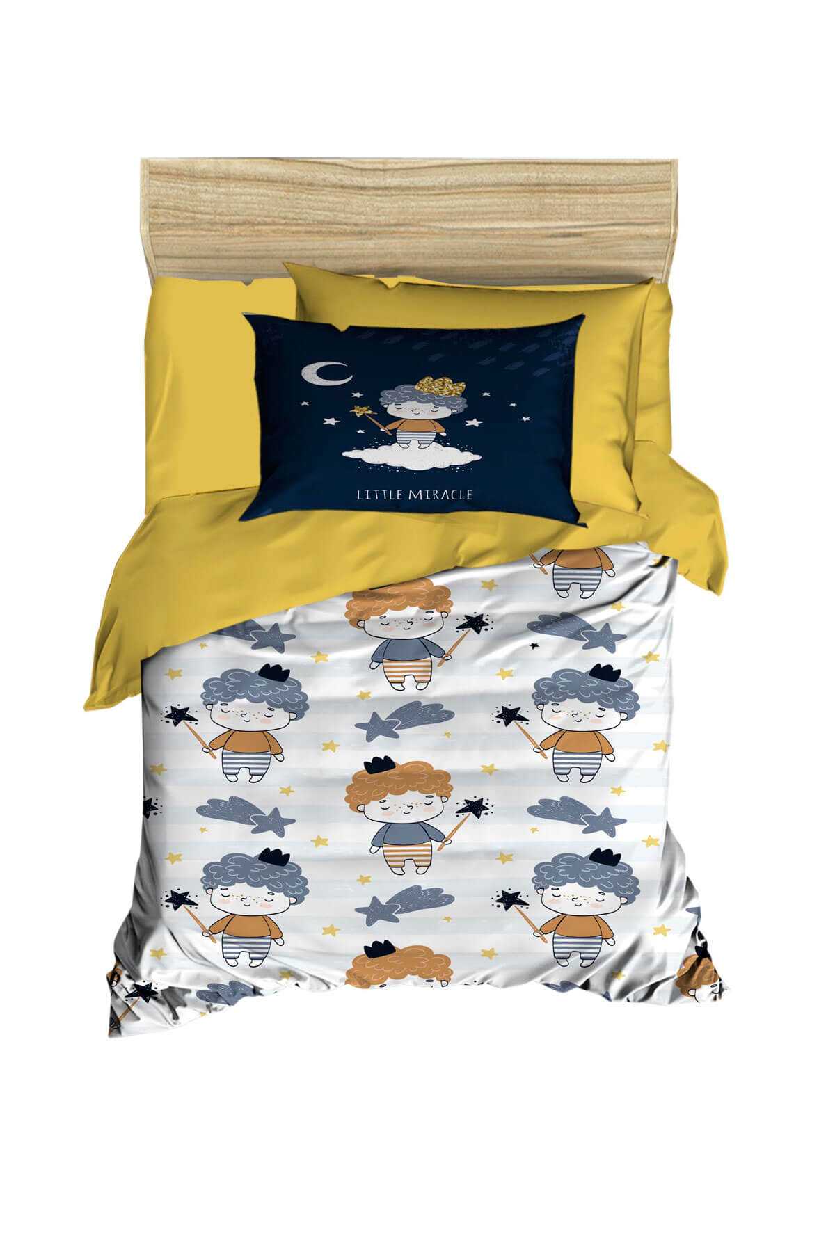 Dijital Baskılı 3d Pamuklu Yenidoğan Bebek Nevresim Takımı Little Miracle White resmi