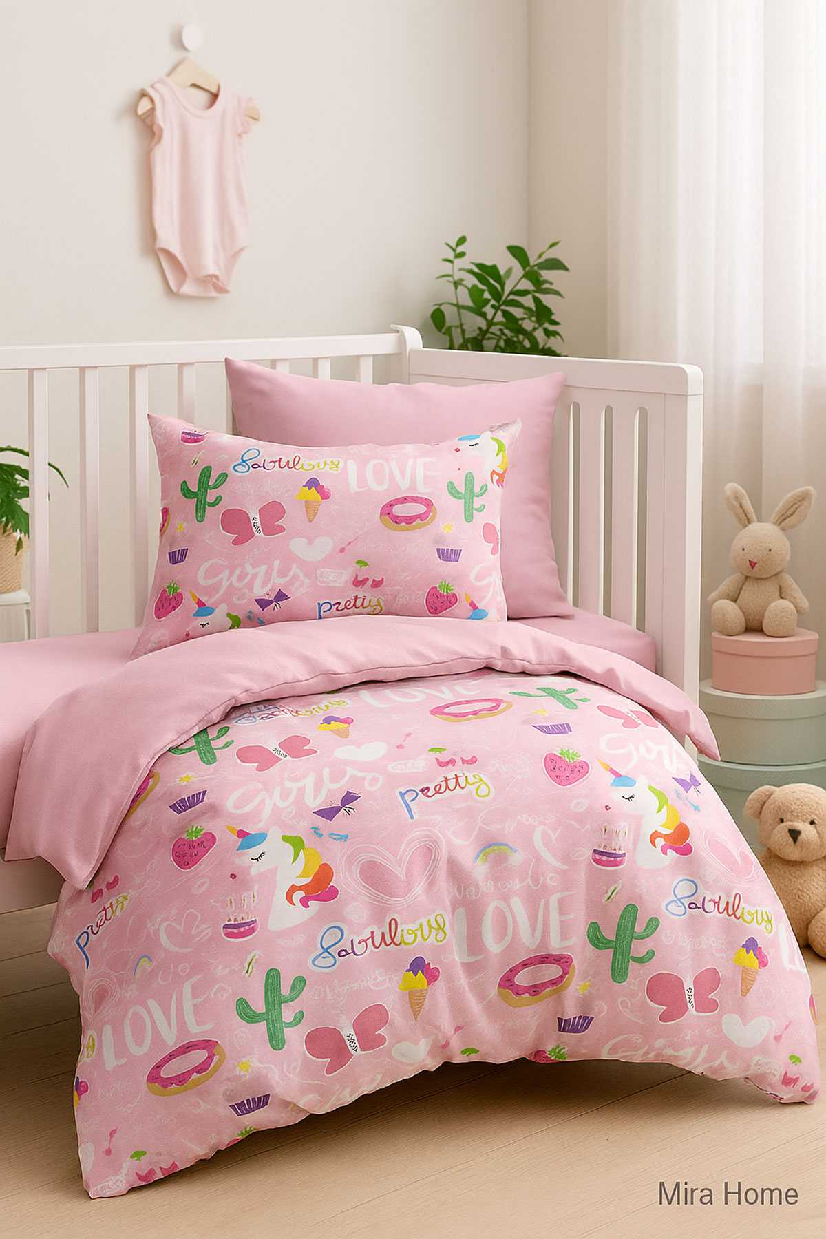 Dijital Baskılı 3d Pamuklu Yenidoğan Bebek Nevresim Takımı Girl Love resmi