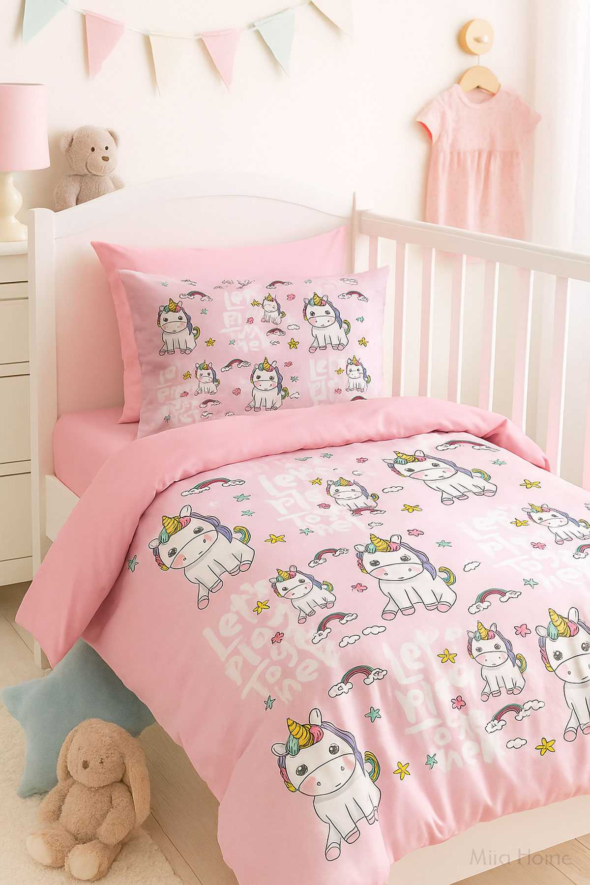 Dijital Baskılı 3d Pamuklu Yenidoğan Bebek Nevresim Takımı Lets Play Together resmi