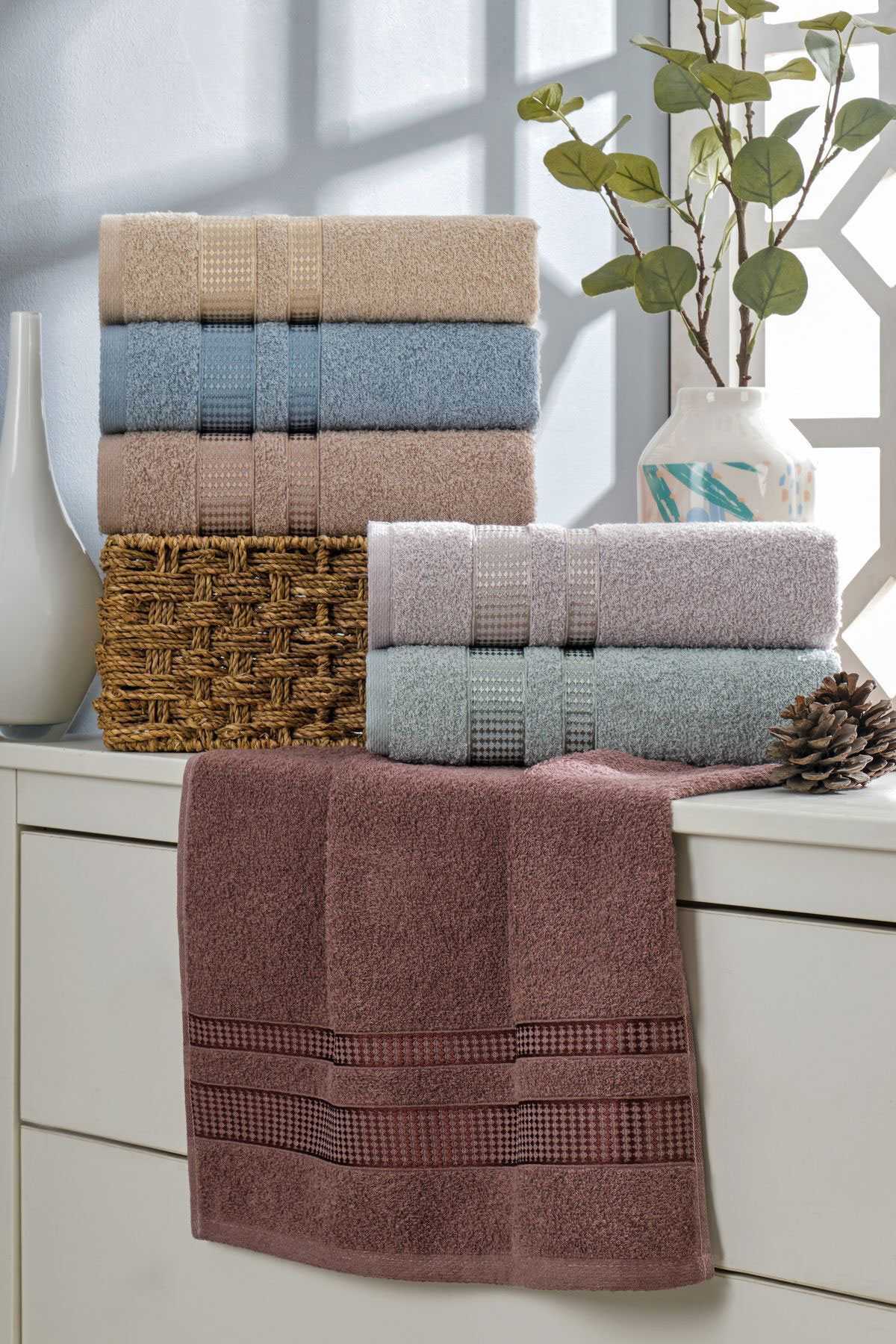 6 lI El Yüz Havlu Seti %100 Pamuklu Star 50x85 Cm resmi