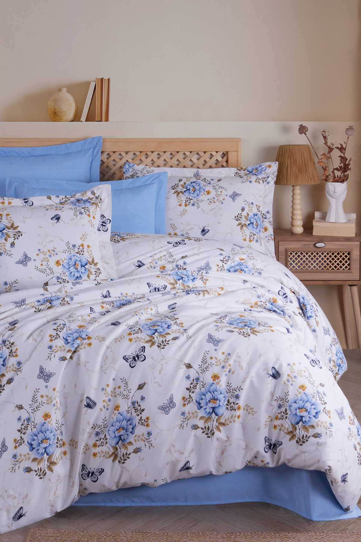 Çift Kişilik Nevresim Takımı Pamuklu Mavi Kelebek resmi