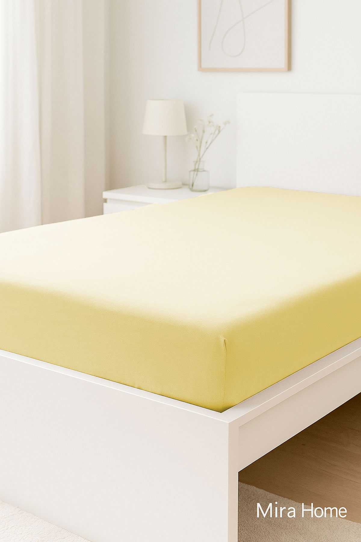 Çift Kişilik Düz Penye  %100 Pamuklu Lastikli Çarşaf 200X200 Cm Battal  Boy Newsheet Sarı resmi