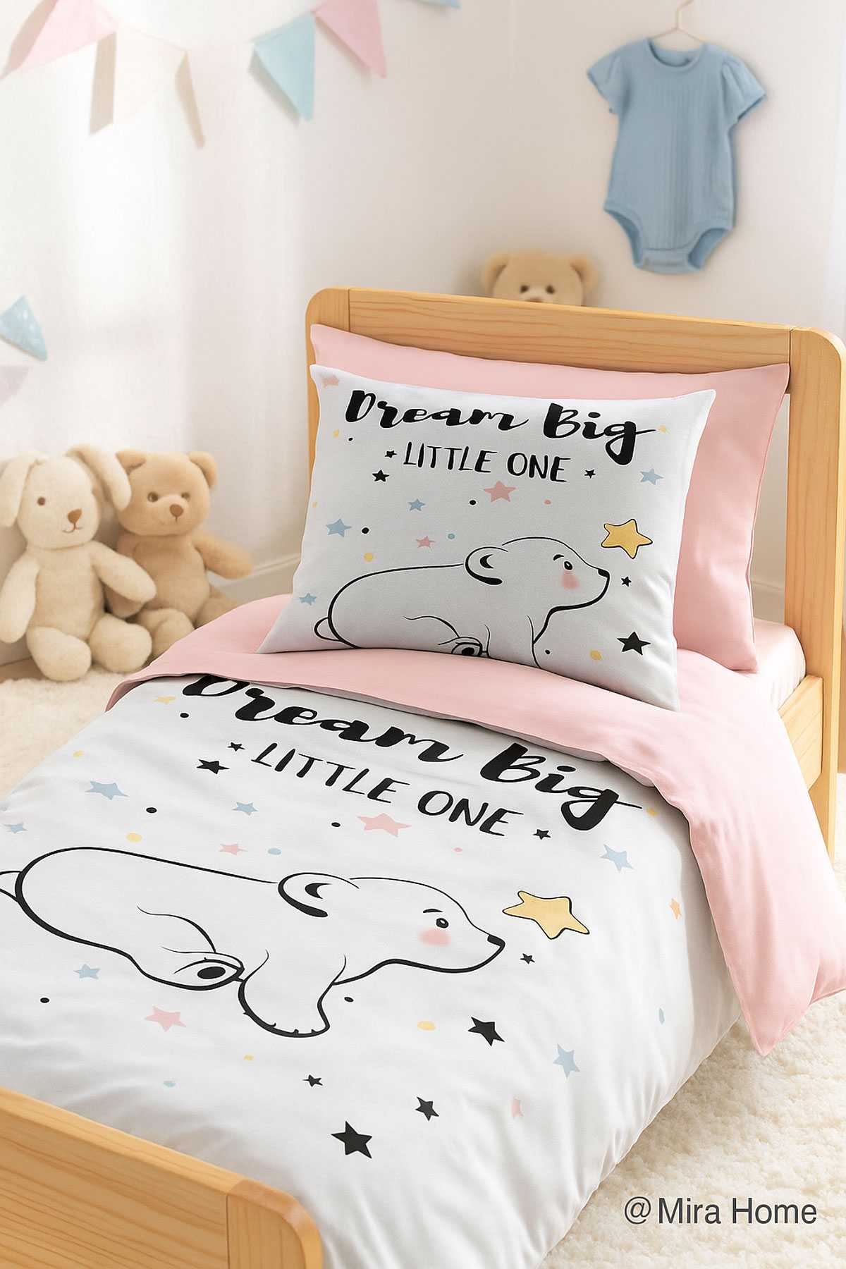 Dijital Baskılı 3d Pamuklu Yenidoğan Bebek Nevresim Takımı Dream Big resmi