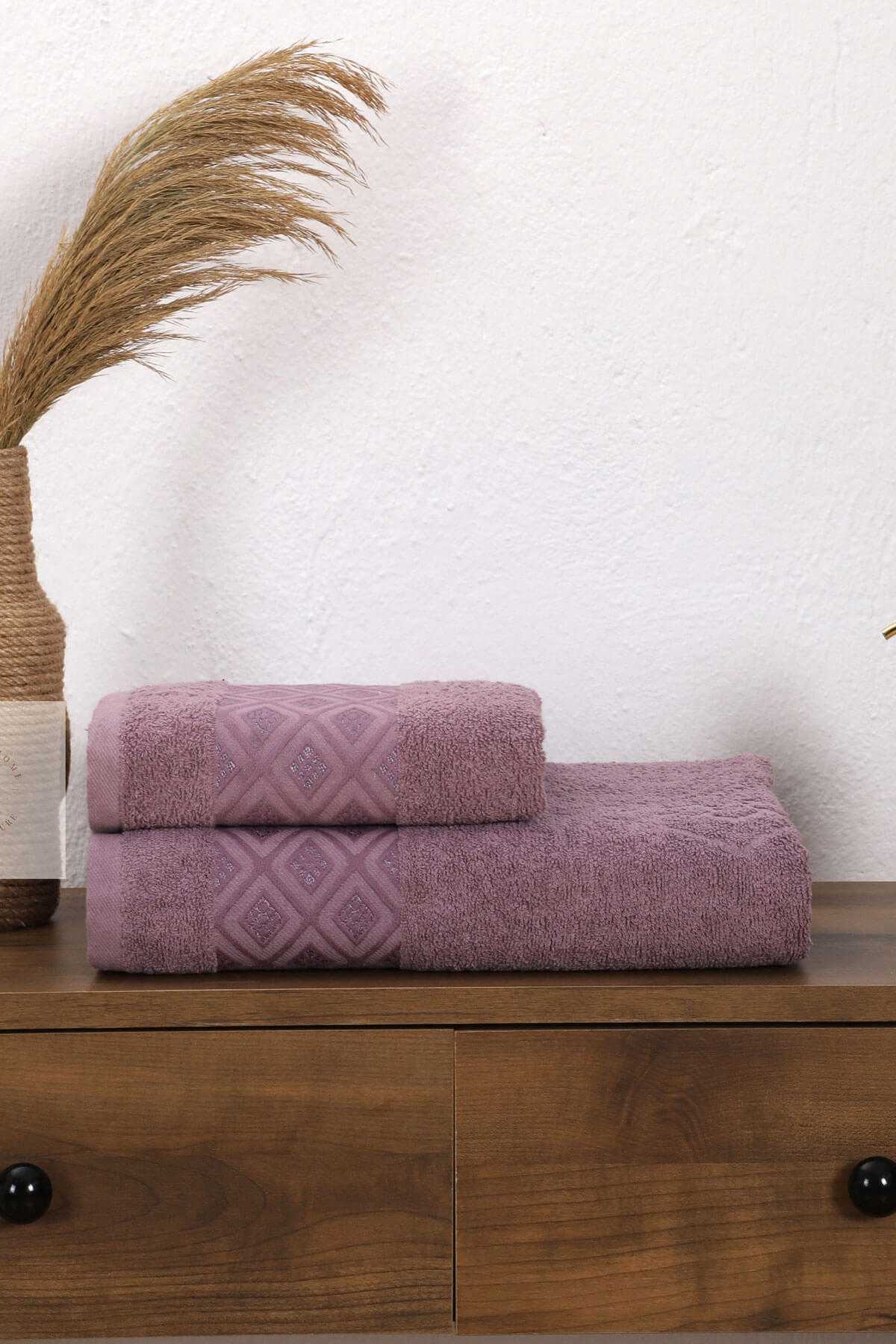 Kadın / Erkek Banyo Havlu Seti Elmas Desen %100 Pamuklu 90X150 Cm resmi