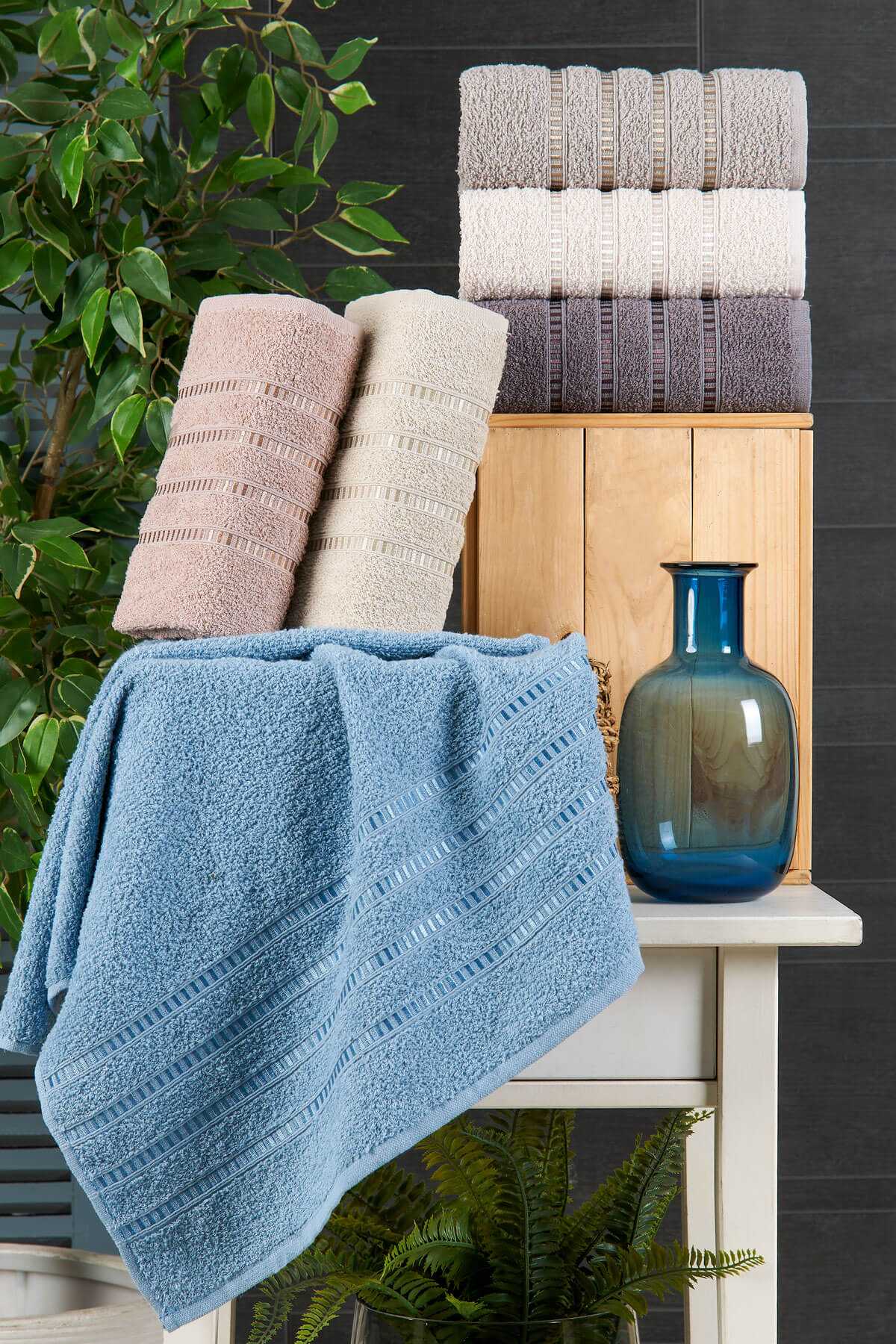 6 lı El Yüz Havlu Seti Pamuklu Havlu Takımı Renkli Mavi resmi