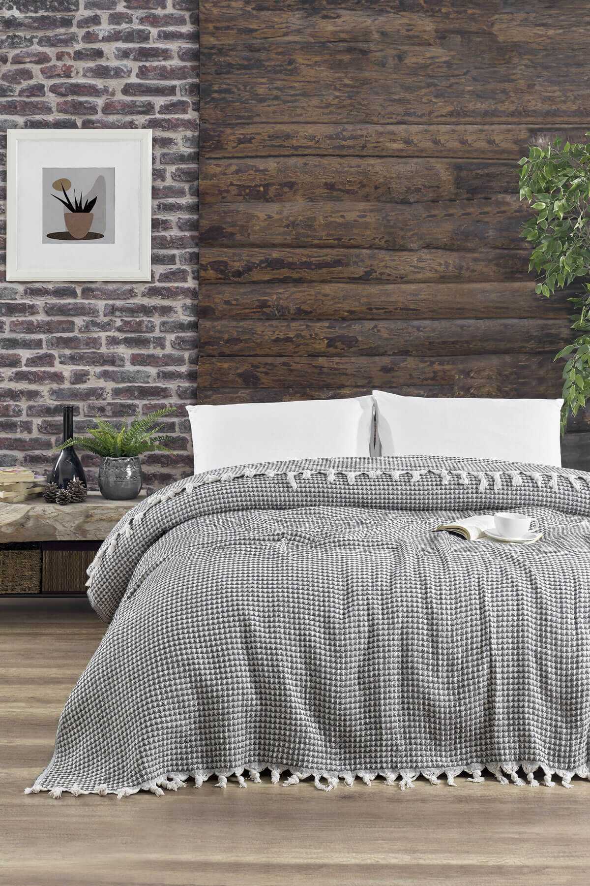 Çift Kişilik Yatak Pikesi Piramit Antrasit 200 x 230 Cm resmi