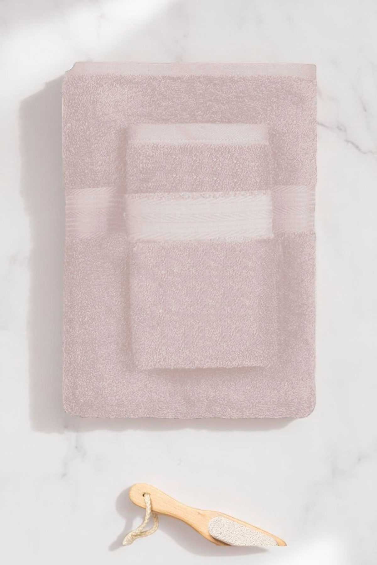 2 Parça Battal Lüks Premium Banyo Spa Havlu Takımı 90x170 Cm Pudra resmi