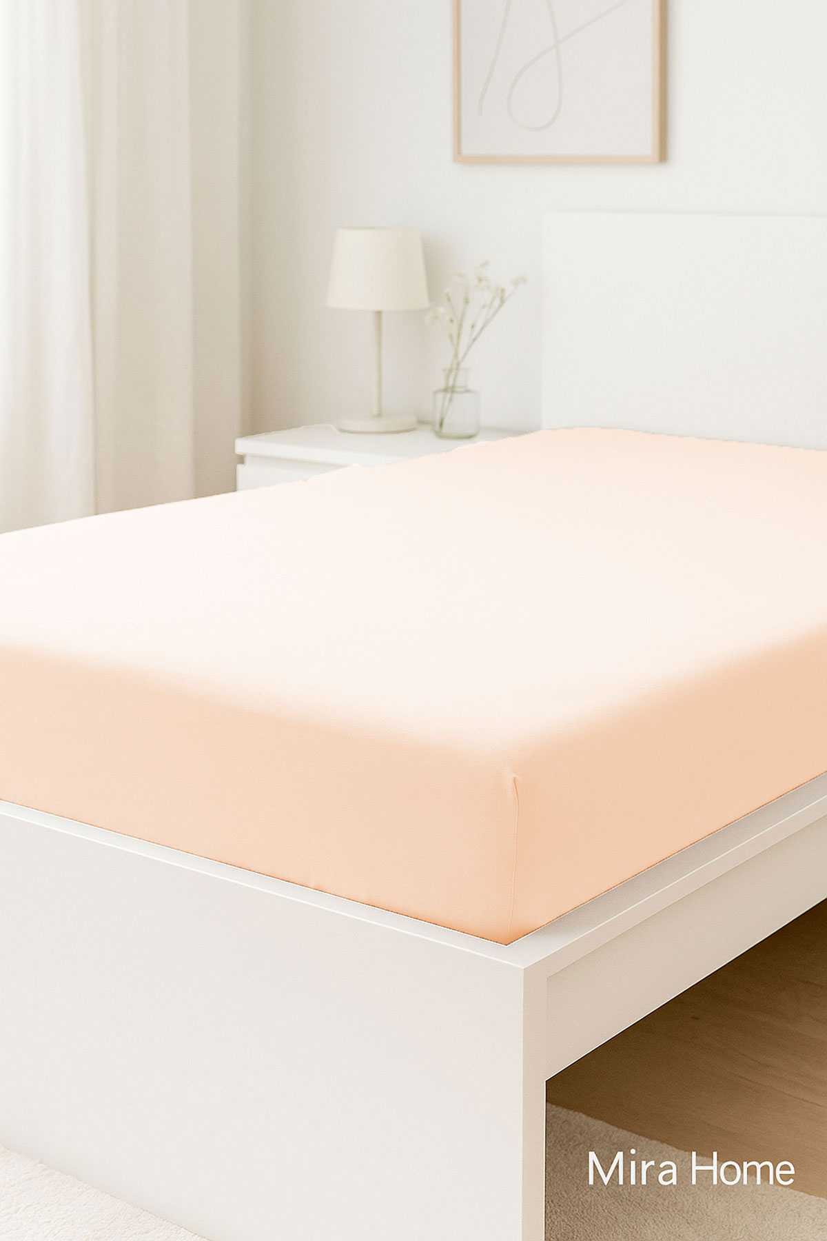 Çift Kişilik Düz Penye  %100 Pamuklu Lastikli Çarşaf 180X200 Newsheet Somon resmi