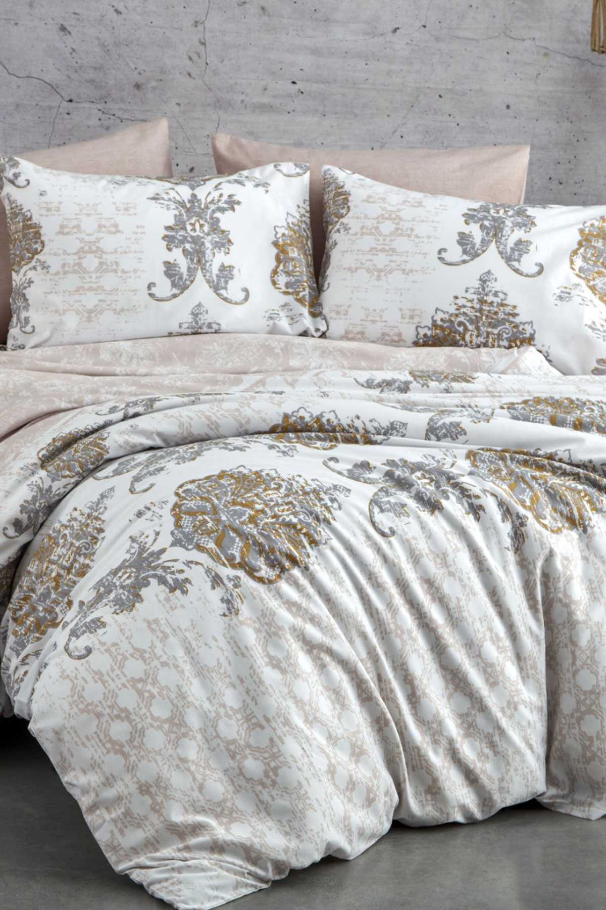 Çift Kişilik Nevresim Takımı Pamuklu Bej Asalet resmi