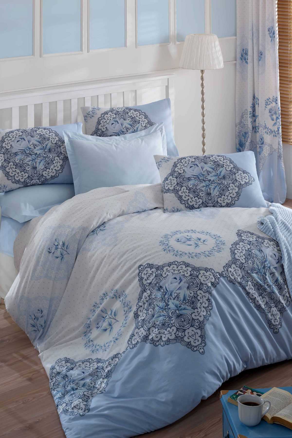 Çift Kişilik Ranforce Nevresim Takımı %100 Pamuklu Şimal Mavi resmi