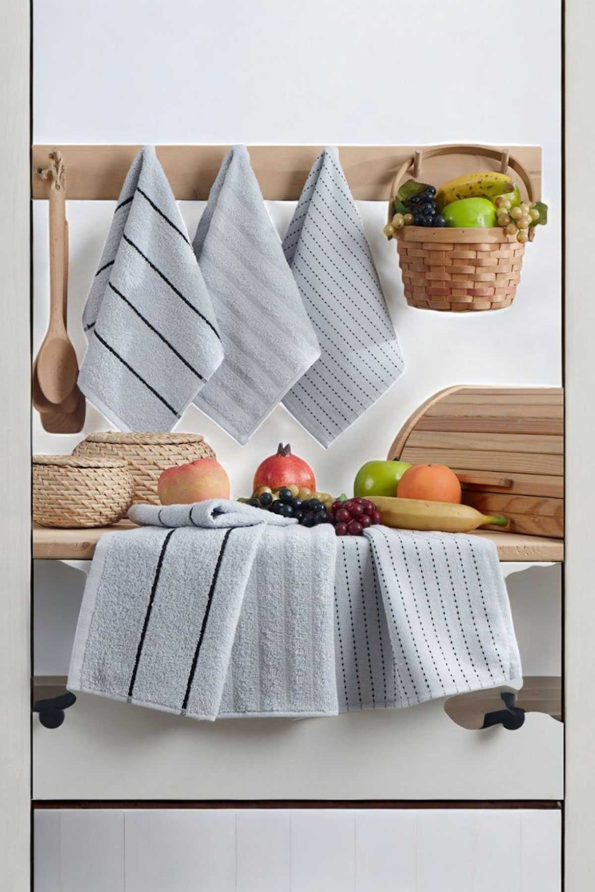 6 lı Luna Naturel Mutfak Havlu Seti %100 Pamuklu 30X50 Cm Açık Gri resmi