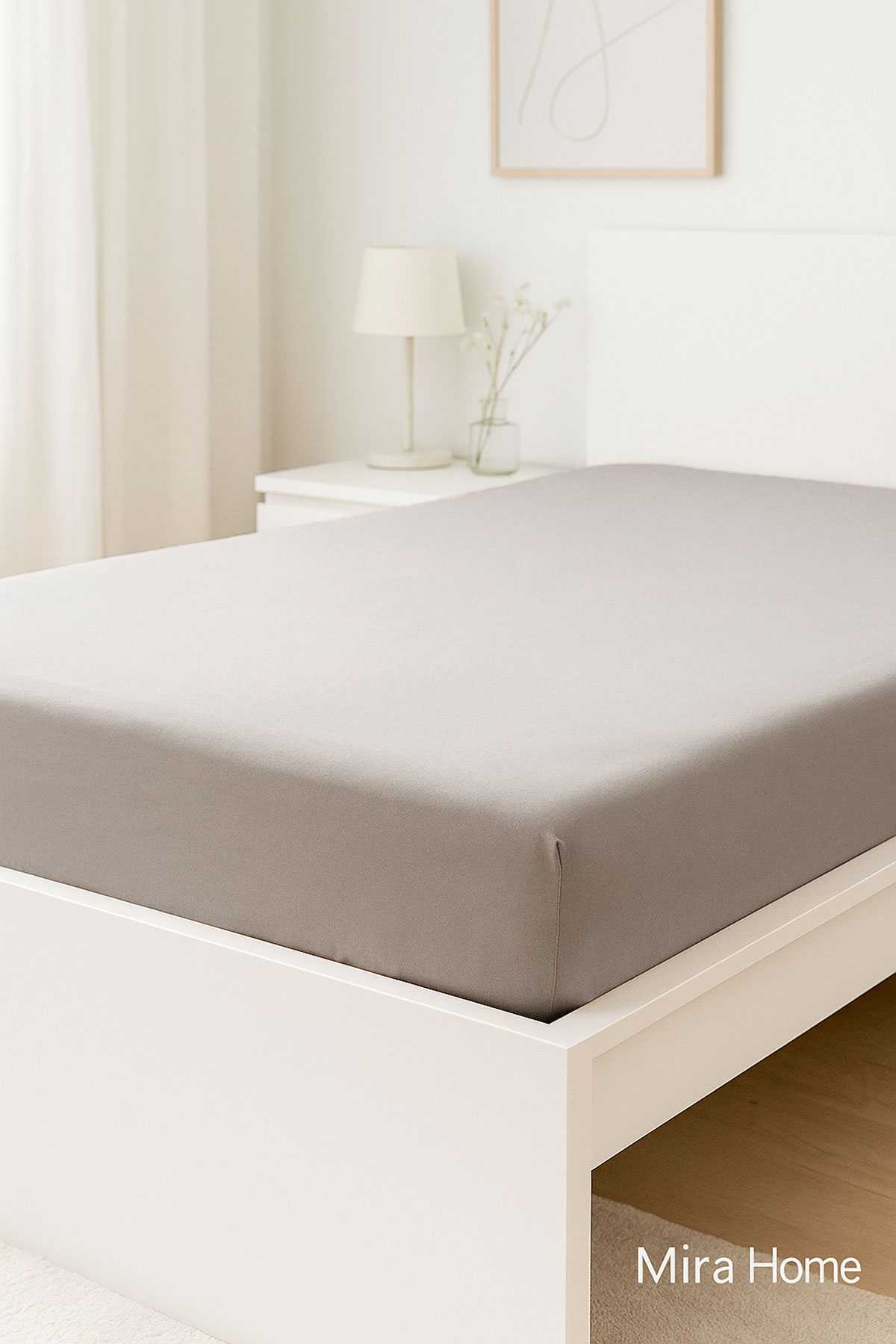 Çift Kişilik Düz Penye  %100 Pamuklu Lastikli Çarşaf 180X200 Newsheet Gri resmi