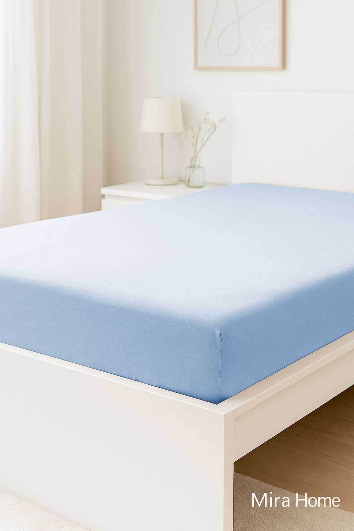Çift Kişilik Düz Penye  %100 Pamuklu Lastikli Çarşaf 180X200 Newsheet Mavi resmi