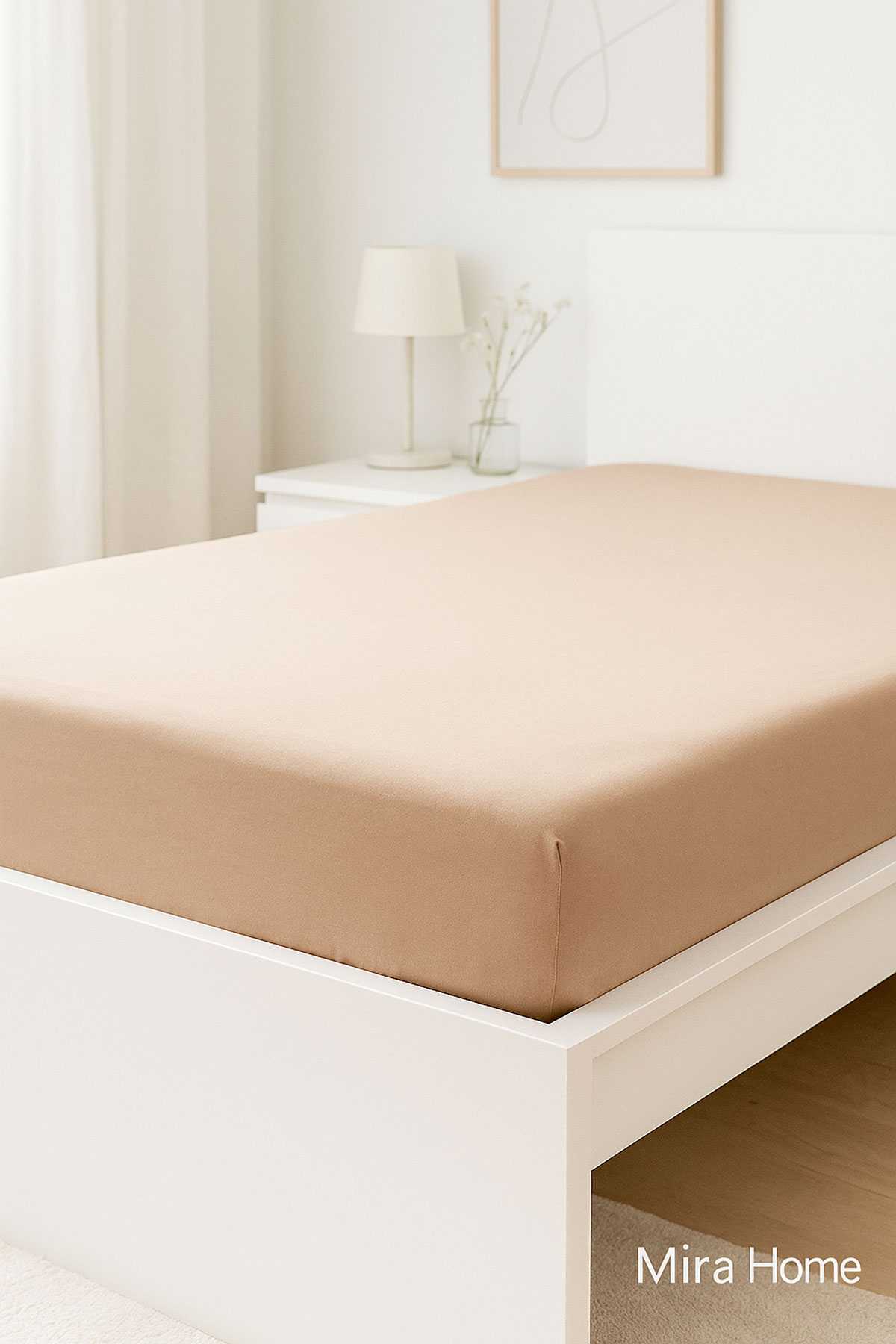 Çift Kişilik Düz Penye  %100 Pamuklu Lastikli Çarşaf 200X200 Cm Battal  Boy Newsheet Kahverengi resmi