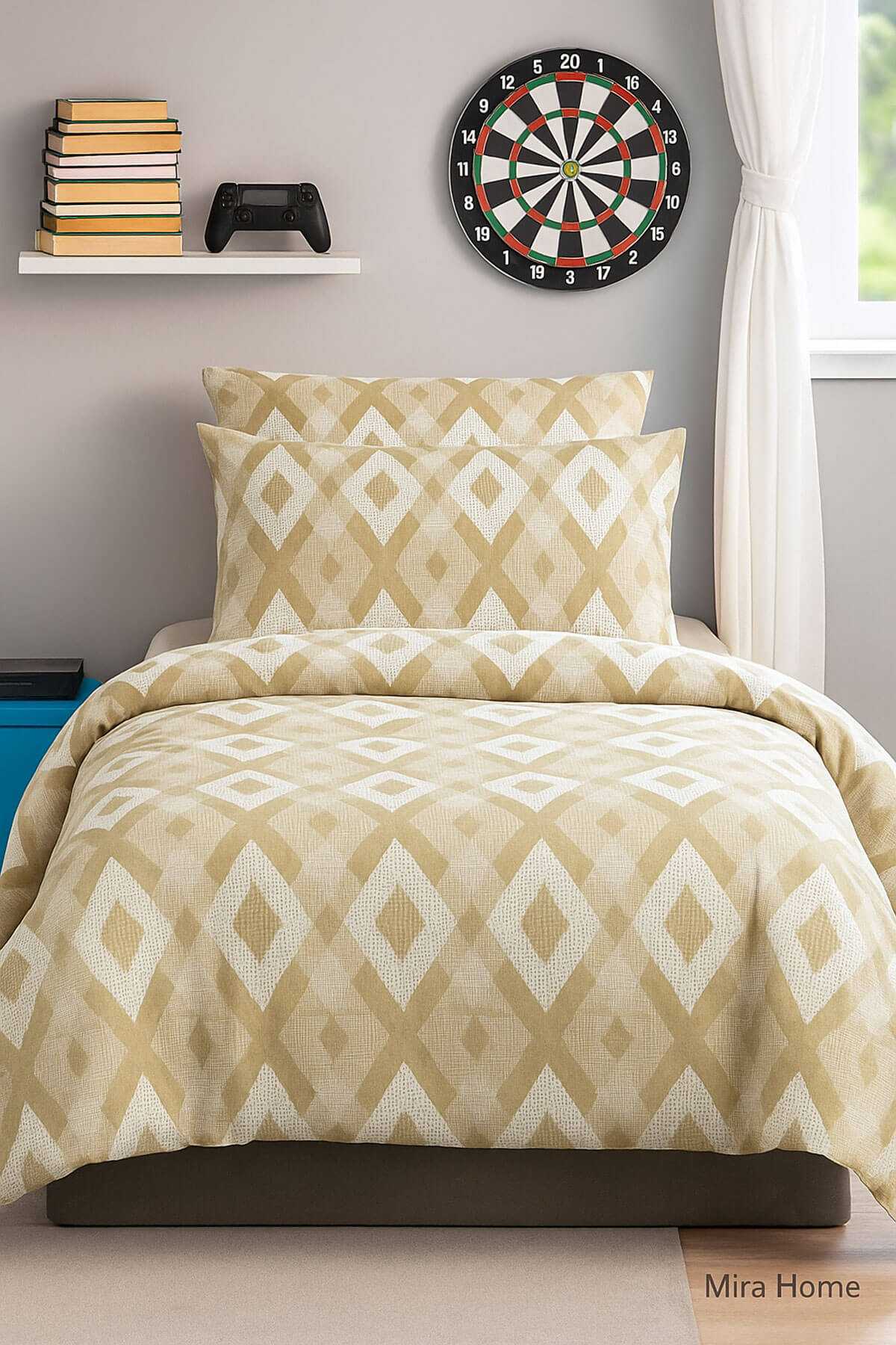 Zigzag Desenli Sarı Pamuklu Tek Kişilik Nevresim Takımı resmi