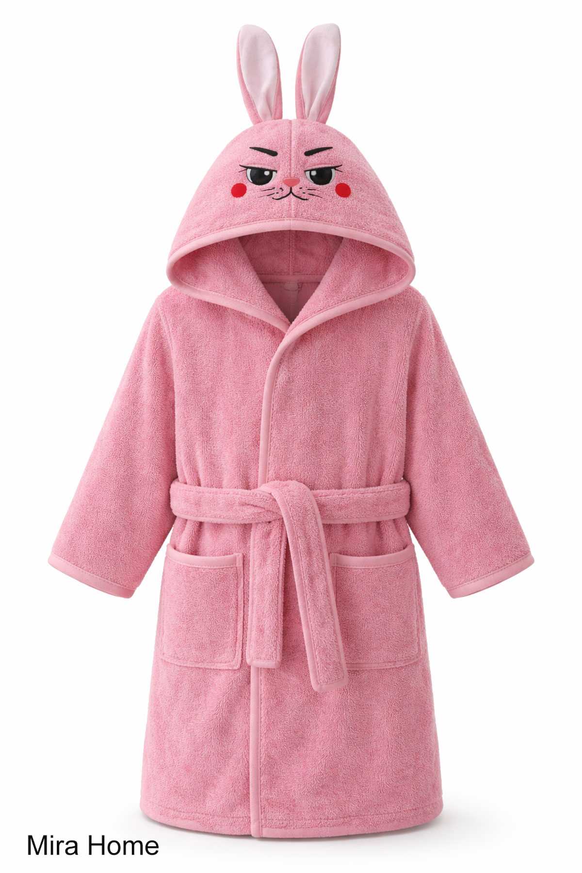 Pembe Tavşan Nakışlı Kulaklı Bebek ve Çocuk Bornozu resmi