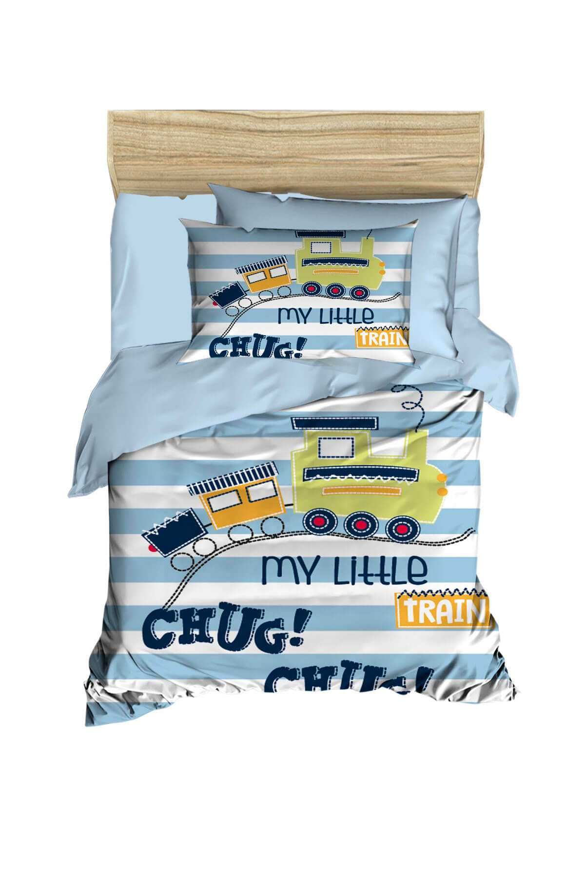 Dijital Baskılı 3d Pamuklu Yenidoğan Bebek Nevresim Takımı My Little Train resmi